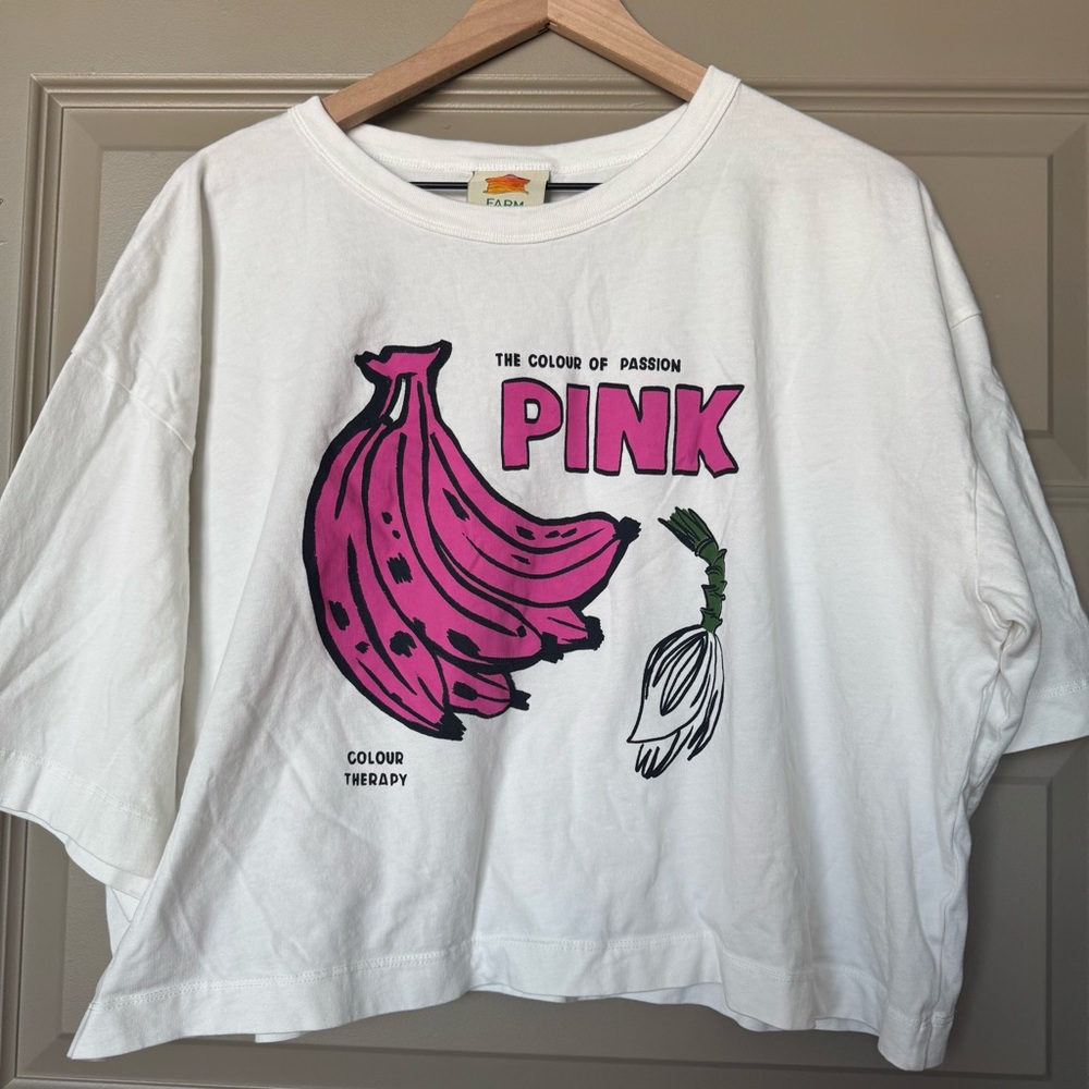 Farm Rio Pink bananas Color Therapy Pink T shirt top, XL